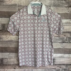 Swannies Mens Polo Shirt Large White Moroccan Tile Print Performance Golf